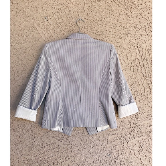 HALOGEN Blue & White Striped Pinstripe Stretch Cotton Suit Jacket Blazer - Picture 7 of 10